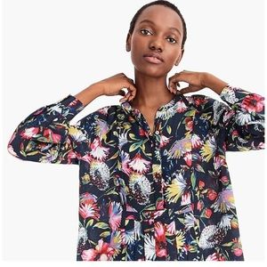 J Crew Floral Pleated Popover Blouse